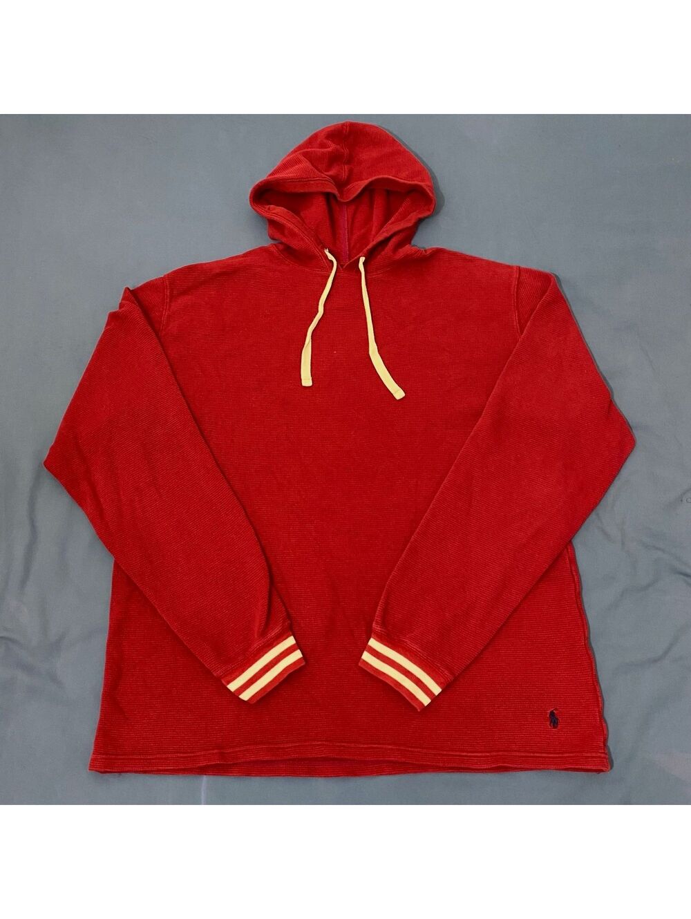 Polo Ralph Lauren Textured Waffle Knit Drawstring Hoodie Maroon Mens Large